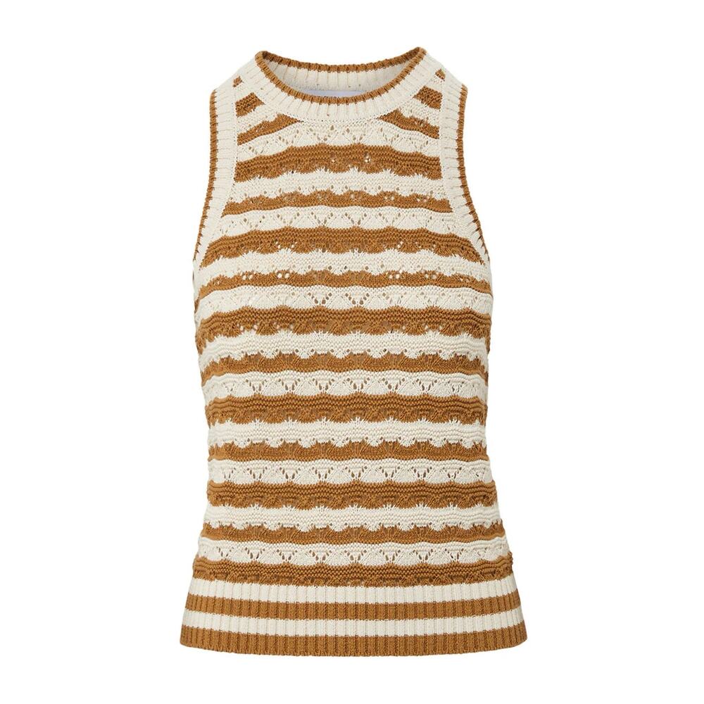 Veronica Beard NWT Jerrel Striped Cotton Knit Tank Desert Khaki Off-White - Picture 2 of 7